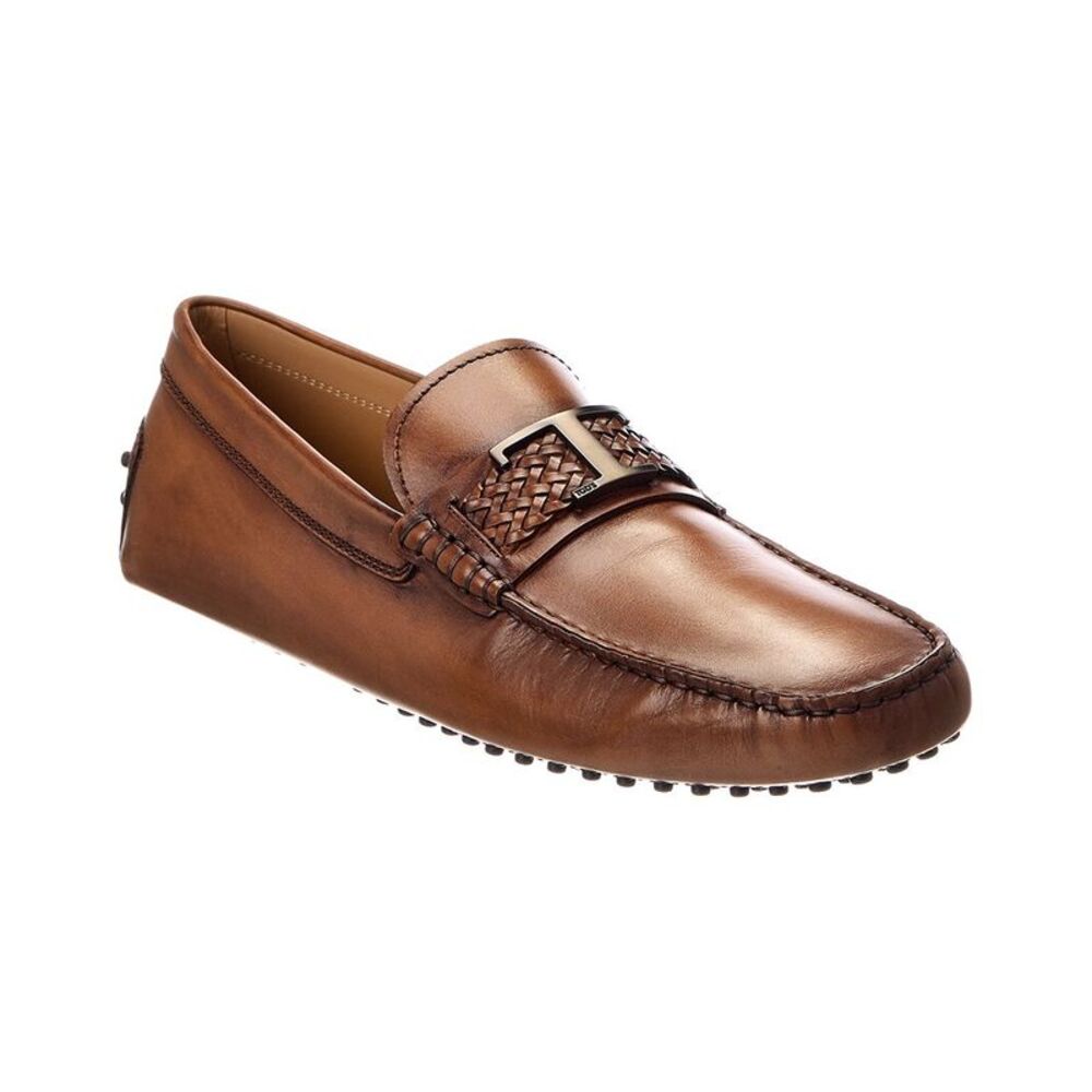 Tod's T Piatta + Treccia Pell Leather Driver, Brown